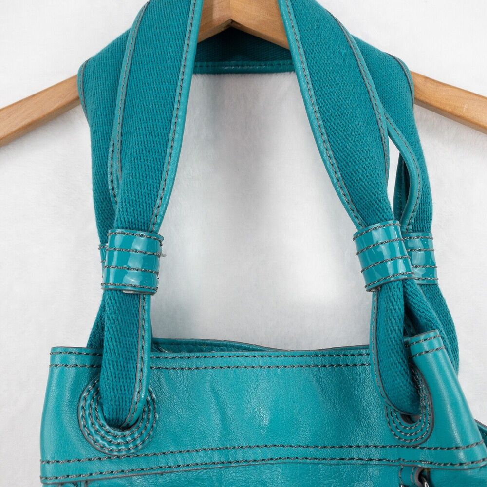 BCBG MAX AZRIA Bag Large Turquoise Bucket Hobo Satchel Tote Pockets - Picture 8 of 16